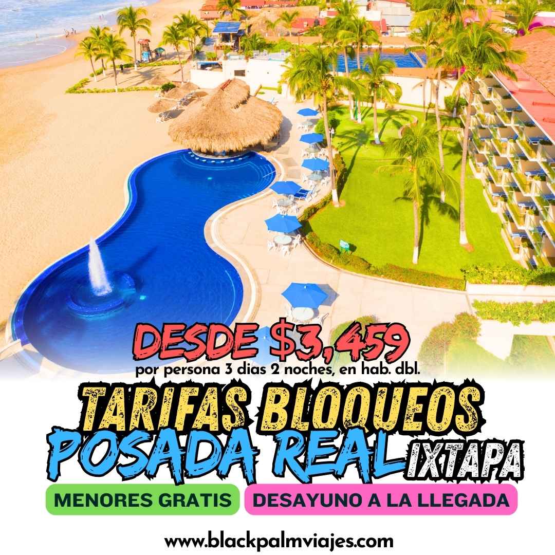Hotel Posada Real Ixtapa 4 estrellas frente a la playa con alberca y palapas